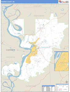 Warren County, Mississippi Zip Code Wall Map