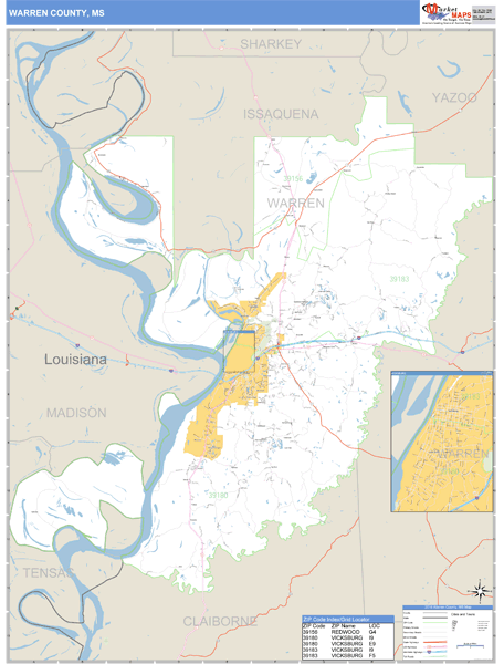 Warren County, Mississippi Zip Code Wall Map Market Maps (IDI)
