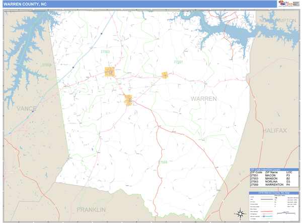 Warren County, North Carolina Zip Code Wall Map Market Maps (IDI)