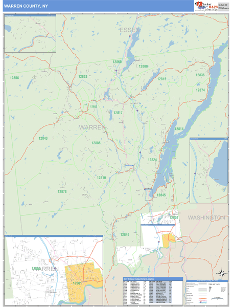 Warren County, New York Zip Code Wall Map Market Maps (IDI)