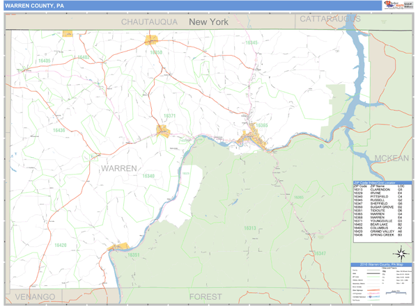 Warren County, Pennsylvania Zip Code Wall Map Market Maps (IDI)