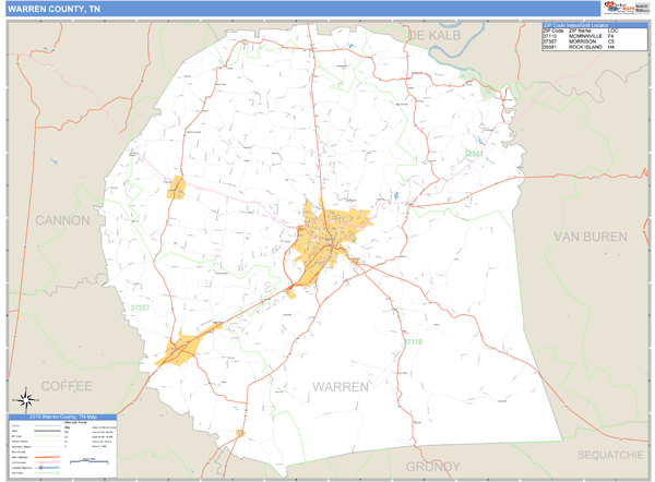 Warren County, Tennessee Zip Code Wall Map Market Maps (IDI)