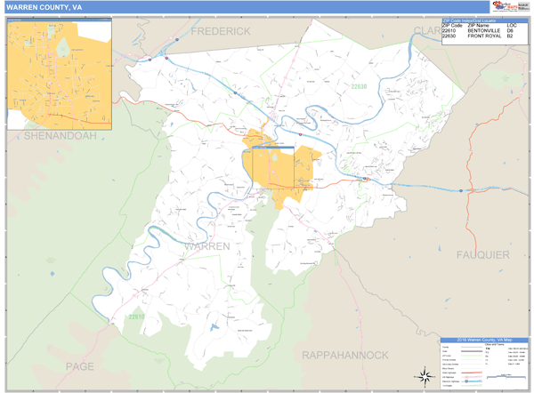 Warren County, Virginia Zip Code Wall Map Market Maps (IDI)