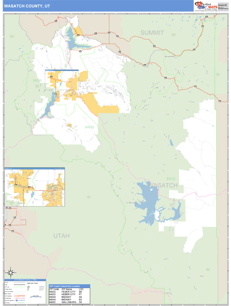 Wasatch County, Utah Zip Code Wall Map Market Maps (IDI)