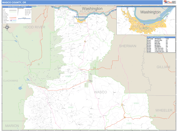 Wasco County, Oregon Zip Code Wall Map Market Maps (IDI)