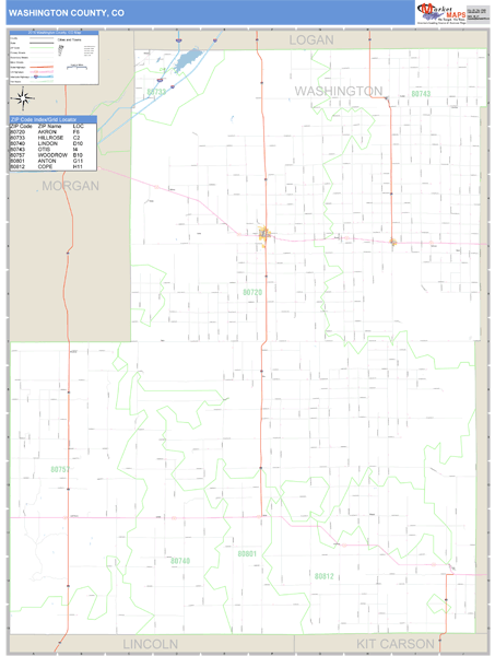 Washington County, Colorado Zip Code Wall Map Market Maps (IDI)