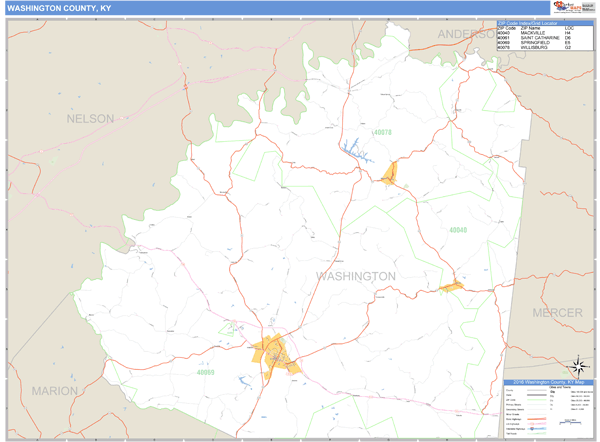 Washington County, Kentucky Zip Code Wall Map Market Maps (IDI)