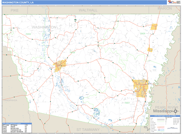 Washington County, Louisiana Zip Code Wall Map Market Maps (IDI)