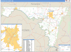 Washington County, Maryland Zip Code Wall Map