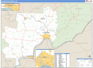 Washington County, Ohio Zip Code Wall Map