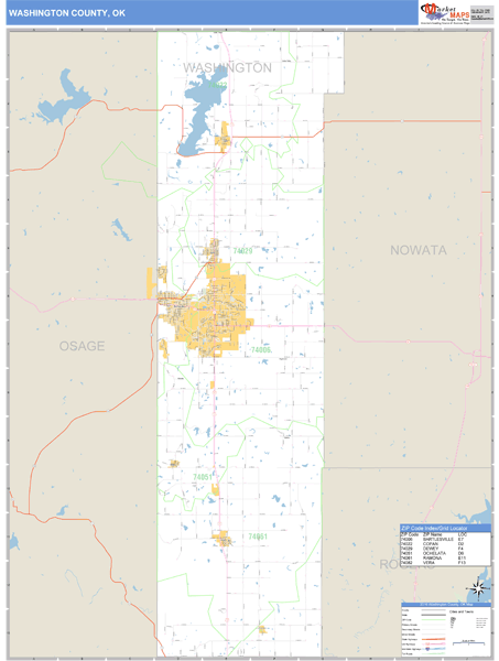 Washington County, Oklahoma Zip Code Wall Map Market Maps (IDI)