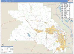 Washington County, Oregon Zip Code Wall Map