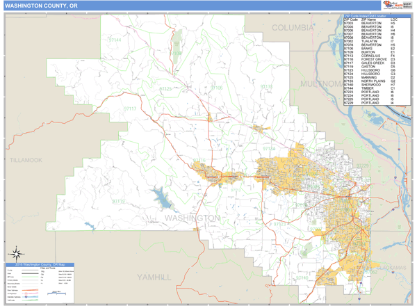 Washington County, Oregon Zip Code Wall Map Market Maps (IDI)