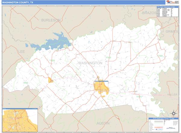 Washington County, Texas Zip Code Wall Map Market Maps (IDI)