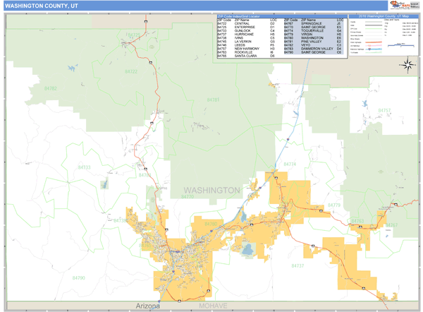 Washington County, Utah Zip Code Wall Map Market Maps (IDI)