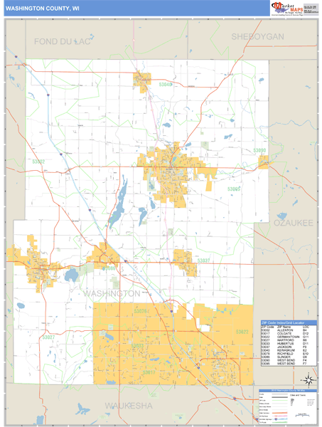 Washington County, Wisconsin Zip Code Wall Map Market Maps (IDI)