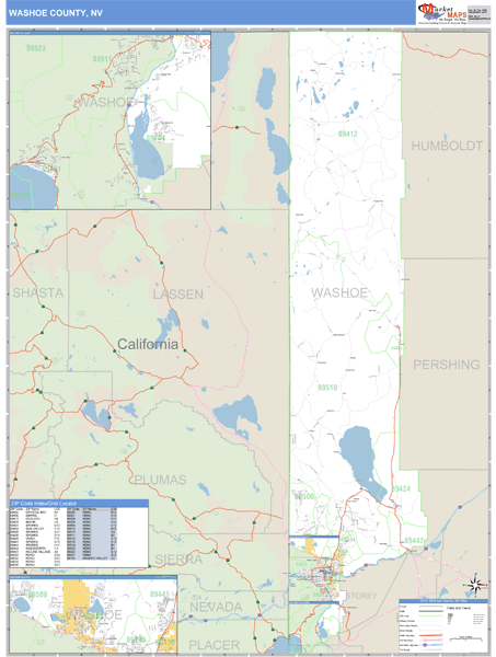 Washoe County, Nevada Zip Code Wall Map Market Maps (IDI)