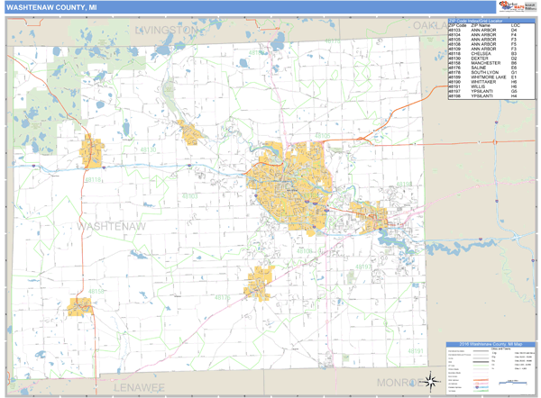 Washtenaw County, Michigan Zip Code Wall Map Market Maps (IDI)