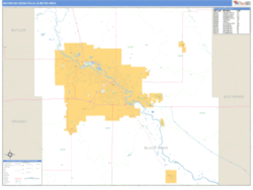 Waterloo-Cedar Falls, Iowa Metro Area Wall Map Market Maps (IDI)