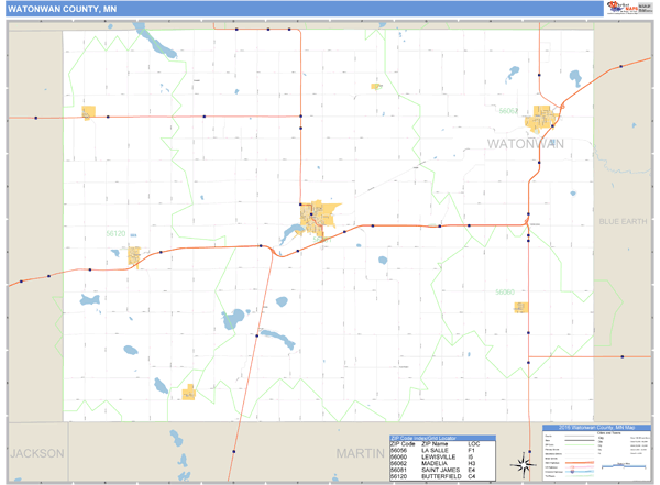 Watonwan County, Minnesota Zip Code Wall Map Market Maps (IDI)