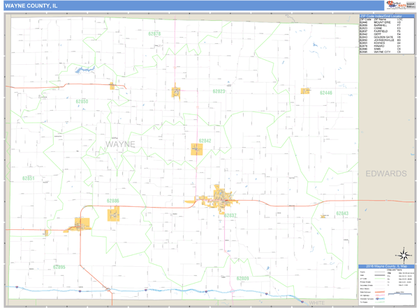 Wayne County, Illinois Zip Code Wall Map Market Maps (IDI)