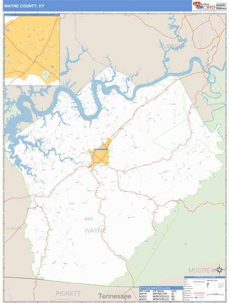 Wayne County, Kentucky Zip Code Wall Map Market Maps (IDI)