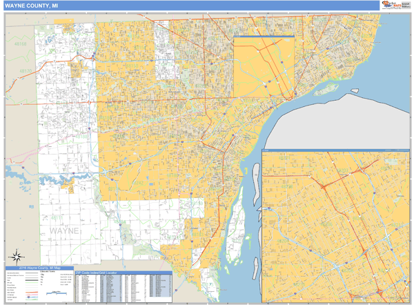 Wayne Zip Code Map Wayne County, Michigan Zip Code Wall Map | Map Geek.com