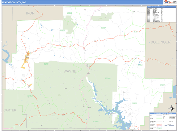 Wayne County, Missouri Zip Code Wall Map Market Maps (IDI)