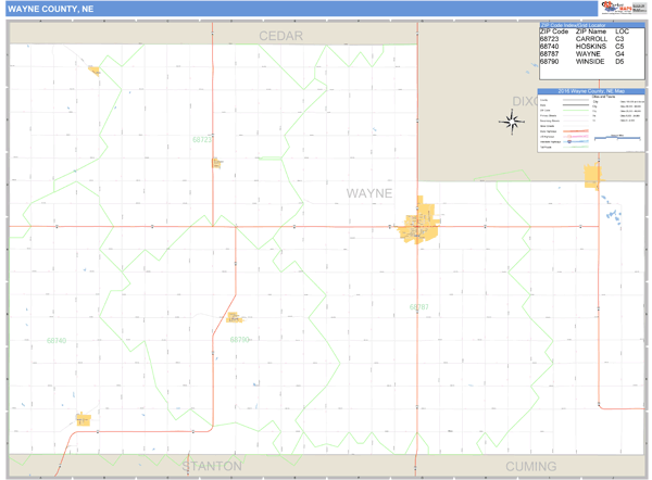 Wayne County, Nebraska Zip Code Wall Map Market Maps (IDI)