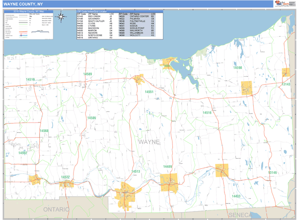 Wayne County, New York Zip Code Wall Map Market Maps (IDI)