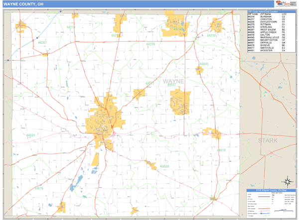 Wayne County, Ohio Zip Code Wall Map Market Maps (IDI)