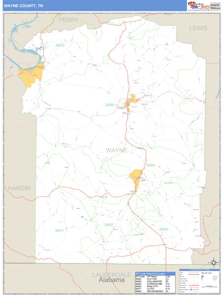 Wayne County, Tennessee Zip Code Wall Map Market Maps (IDI)
