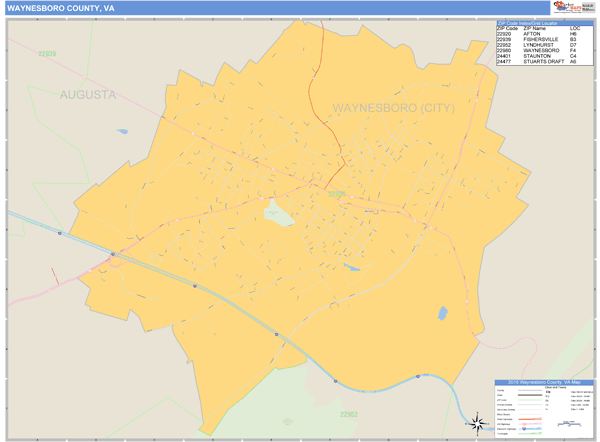 Waynesboro County, Virginia Zip Code Wall Map Market Maps (IDI)