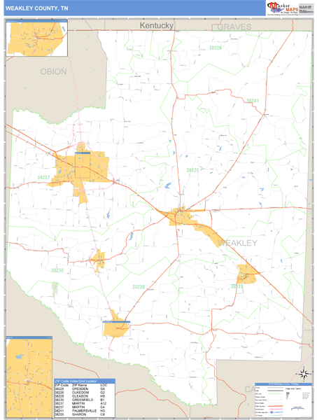 Weakley County, Tennessee Zip Code Wall Map Market Maps (IDI)