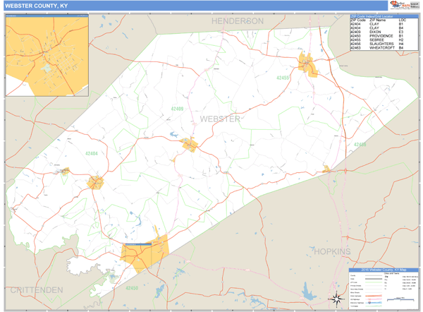 Webster County, Kentucky Zip Code Wall Map Market Maps (IDI)