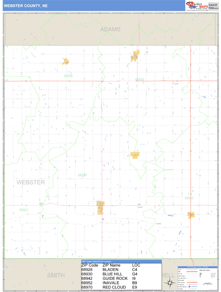 Webster County, Nebraska Zip Code Wall Map Market Maps (IDI)