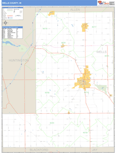 Wells County, Indiana Zip Code Wall Map