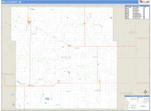 Wells County, North Dakota Zip Code Wall Map