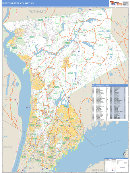Westchester County, New York Zip Code Wall Map Market Maps (IDI)