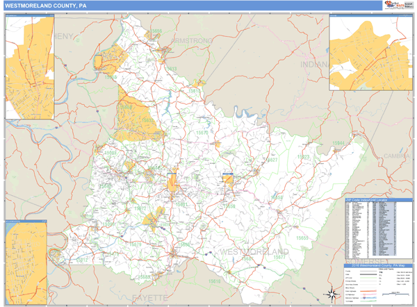 Westmoreland County, Pennsylvania Zip Code Wall Map Market Maps (IDI)