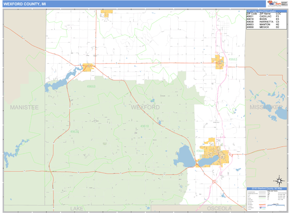 Wexford County, Michigan Zip Code Wall Map Market Maps (IDI)