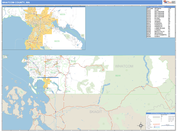 Whatcom County, Washington Zip Code Wall Map Market Maps (IDI)