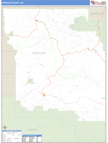Wheeler County, Oregon Zip Code Wall Map Market Maps (IDI)