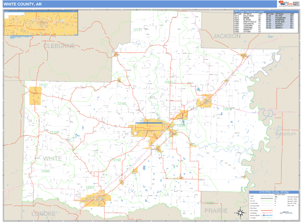 White County, Arkansas Zip Code Wall Map Market Maps (IDI)