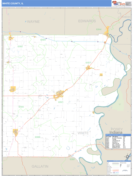 White County, Illinois Zip Code Wall Map Market Maps (IDI)