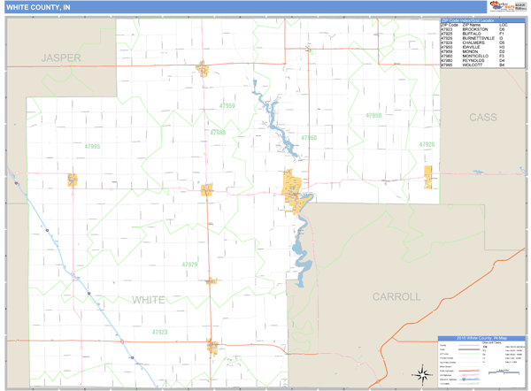 46184 Zip Code White County, Indiana Zip Code Wall Map | Map Geek.com