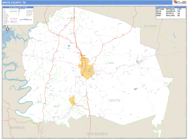 White County, Tennessee Zip Code Wall Map Market Maps (IDI)