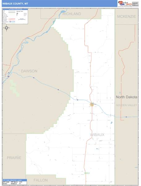 Wibaux County, Montana Zip Code Wall Map Market Maps (IDI)