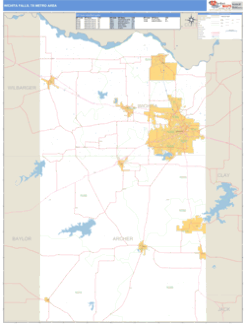 Wichita Falls, Texas Metro Area Wall Map Market Maps (IDI)