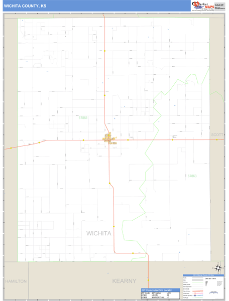 Wichita County, Kansas Zip Code Wall Map | Map Geek.com